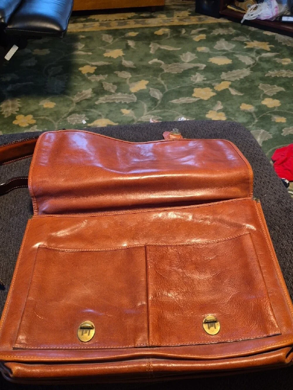 Men's Leather Briefcase Bag in Cognac Brown